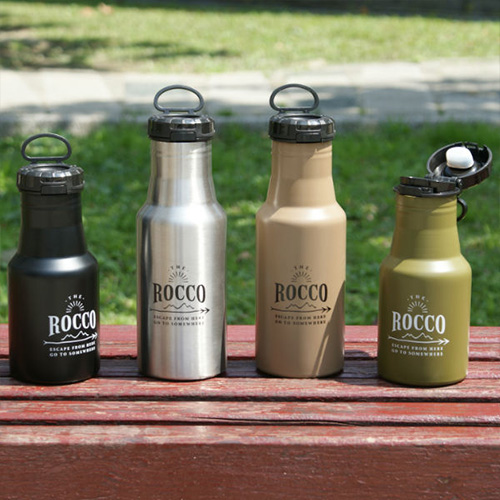 【DESTINO STYLE】日本ROCCO OneTouch彈蓋保溫/保冷水瓶500ml (附水瓶提袋)